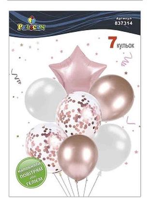 Набор из 7 шариков "звезда, бело-розовый микс с хромом" pelican (837314) knz