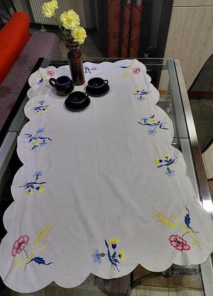 Винтажный наперон с пшеницей, маками и васильками. ручная вышивка.