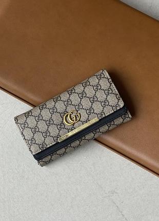 Жіночий гаманець gucci сіро-чорний великий подвійний гуччі