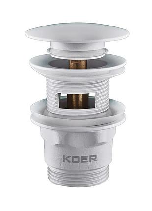 Донный клапан для умывальника с переливом koer pw-03-03 1 1/4'' (кнопка) (белый) (kr3395) yousf