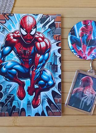 Набор человек-паук spider man блокнот значок брелок код 25524