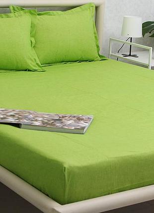Простирадло на гумці 160х200 + 2 наволочки 50х70 ранфорс, набір простирадло на гумці та наволочки (rt-green) 180/200