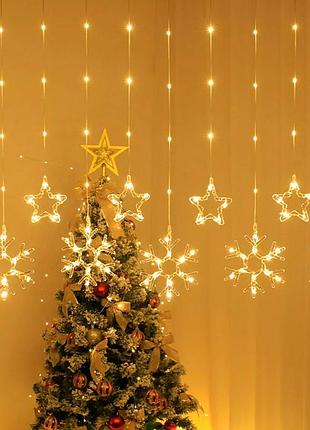 Гирлянда-штора звезды-снежинки, от сети, 3м, 10 фигур