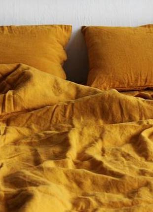 Постільна білизна з льону гірчичний двоспальний