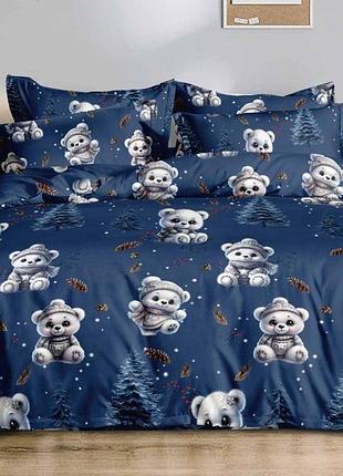 Постельное белье фланель заполярный мишка двуспальный евро
