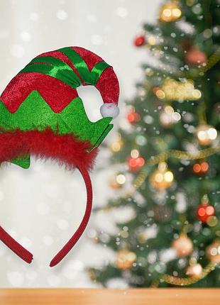 Новогодний обруч для волосся капелюх ельфа one size червоний