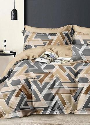 Постільна білизна з геометричним принтом сатин люкс сімейна з двома підковдрамиs548 різні розміри напівторний 150*220