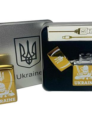 Дугова електроімпульсна запальничка usb україна (металева коробка) hl-449. колір: золотий