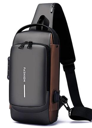 Мужская сумка через плечо с usb-разъемом и кодовым замком, 32х16см, темно-серый