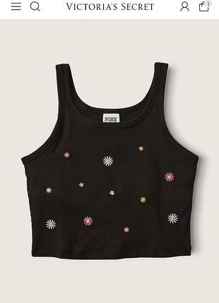 Victoria's secret оригинал h&m zara mango gap old navy george котоновая майка укороченный топ в рубчик с вышивкой vs р.s - m