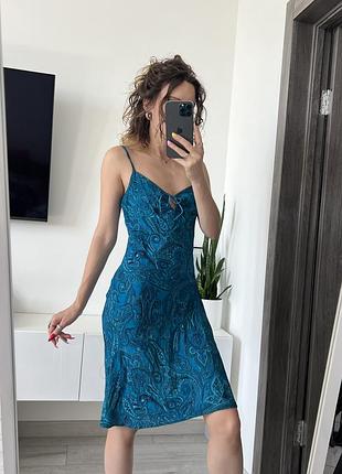 Бірюзова сукня синя на бретелях ретро плаття в огірках y2k нульові