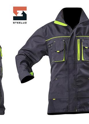 Костюм рабочий steeluz куртка и брюки, темно-серый (салатовая отделка), 44