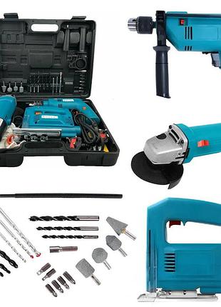 Набор электроинструментов 3в1 (дрель, болгарка, лобзик), в кейсе