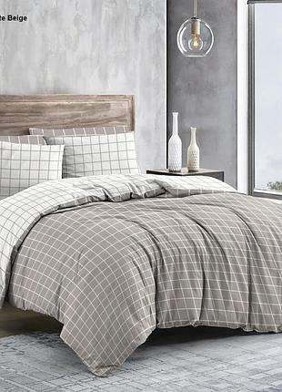 Постельное белье бязь клетка бежево-белый семейный