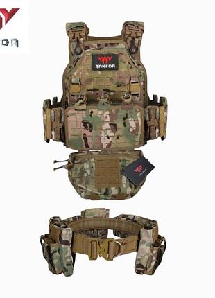 Плитоноска yakeda с двойным сбросом+напашник+рпс с подсумоками мультикам dm-11