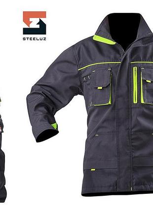 Костюм робочий чоловічий з напівкомбінезоном steeluz, темно-сірий (салатова оздоблення), 40