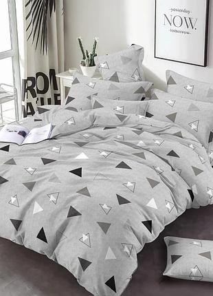 Постільна білизна бязь трикутники на сірому двоспальний євро