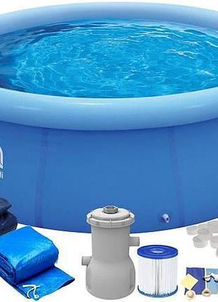 Надувной бассейн avenli 305х76 см синий комплект 16 в1 - бассейн коврик крышка фильтр насос химия ve-33