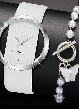 Подарочный набор для женщин бабочка наручные часы с браслетом без подарочной коробки белый