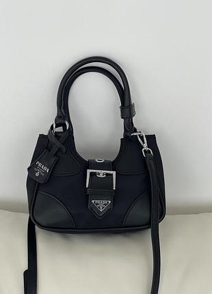 Сумка жіноча prada moon re-nylon mini bag через плече чорний нейлон прада younsf