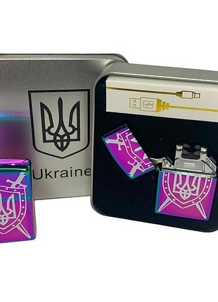 Дугова електроімпульсна запальничка usb україна металева коробка hl-446. колір: хамелеон
