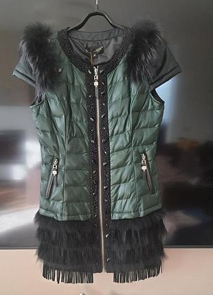 Жилетка безрукавка экокожа натуральный мех