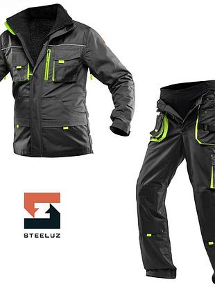 Костюм рабочий защитный утепленный steeluz 4s салатовые вставки куртка+брюки, темно-серый, 52