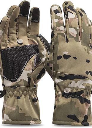 Рукавички тактичні водовідштовхувальні зимові утеплені флісом combat camo xl