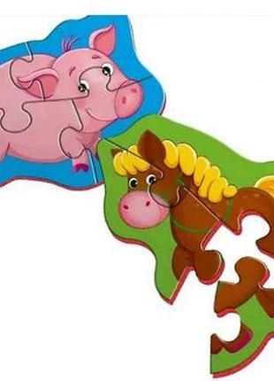 Магнитные беби пазлы "лошадка и поросенок"