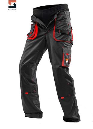 Брюки рабочие-защитные со съёмной утепленной подкладкой steeluz 4s темно-серый с красной отделкой, xxl