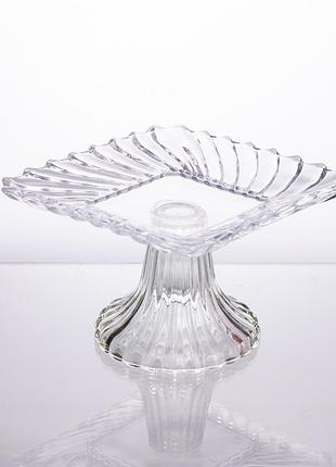 Тортовница стеклянная квадратная на ножке, 16×16 см прозрачная 64486-15
