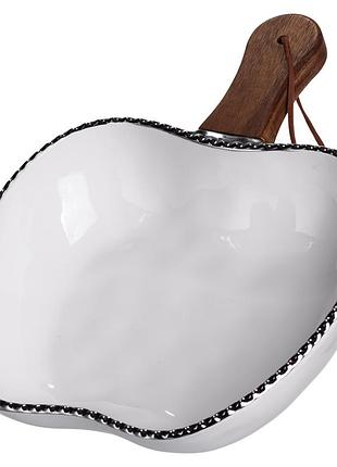 Тарелка фарфоровая глубокая с ручкой яблоко 25×20×5 (см) с ручкой серебро zjh-14-4