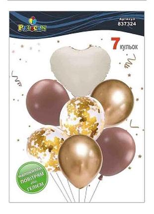Набір із 7 куль "серце, молочно-коричневий мікс із хромом" pelican (837324) knz