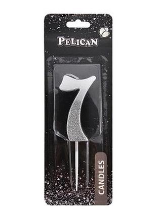 Свічка-цифра з блискітками "7" срібло 5см 863317 knz