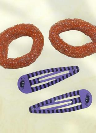 Набор 2 заколки фиолетовый 2 резинки для волос на хэллоуин оранжевый
