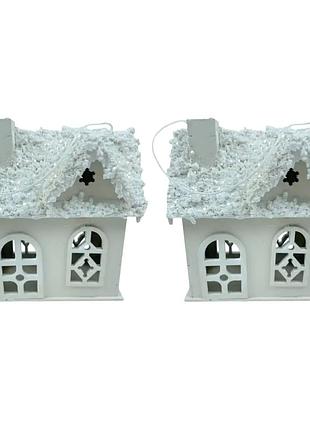 Набор декоративных новогодних домиков из дерева 5×10×12 (см) елочная подвеска молочный 28124201