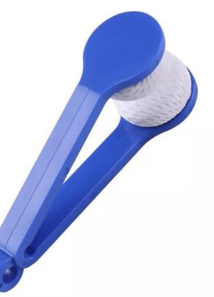 Губка салфетка для чистки очков, пинцет для чистки очков, синяя цвет, размер 7*2 см