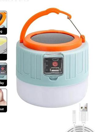 Фонарик аккумуляторный светодиодный с usb разъёмом повербанк солнечная батарея 11 на 9.5 см голубой