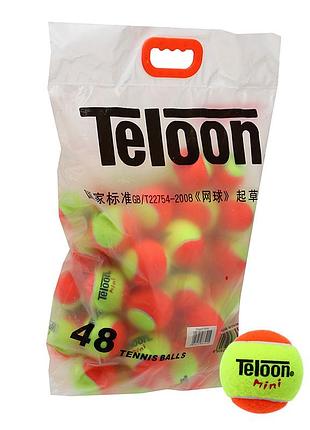 Мяч для большого тенниса kids mini stage-2 48шт оранжево-салатовый (60496050), teloon