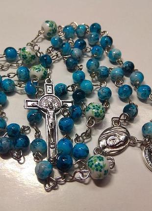 Розарий  четки новый апатит со вставками из керамических бусин  ожерелье бусы с крестиком