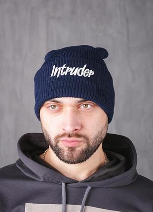 Шапка з додаванням вовни "intruder" синя big logo