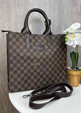 Качественная женская сумка клетка, большая сумочка на 3 отдела в клеточку