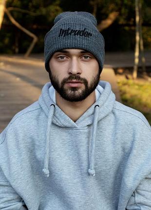 Шапка з додаванням вовни "intruder" сіра big logo