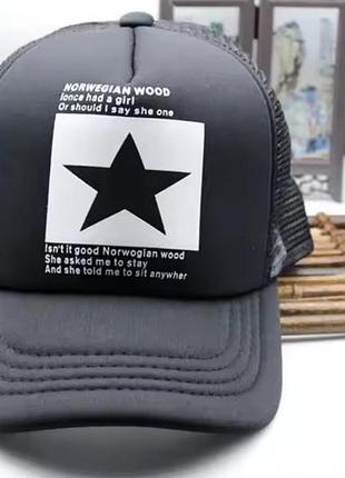 Летняя бейсболка в сеточку с принтом звезда для мужчин и женщин 54-60 черный с белым