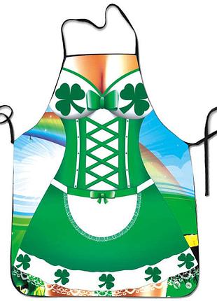 Фартук с приколом девушка в платье с клевером 80 на 60 см разноцветный