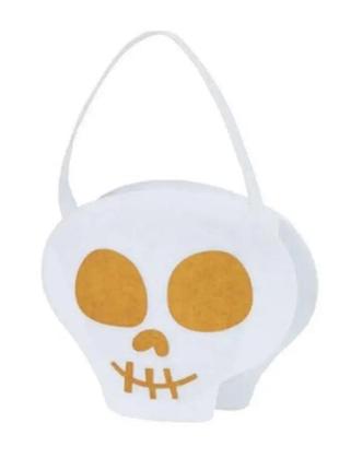 Сумка для конфет на хэллоуин череп 15 на 16 см бело-золотистый
