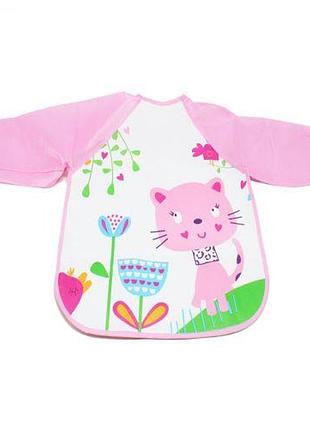 Слюнявчик с рукавами "котик", розовый