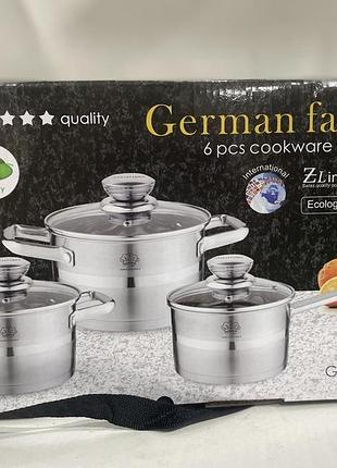 Набор кастрюль из нержавеющей стали german family 6 предметов gf-2071