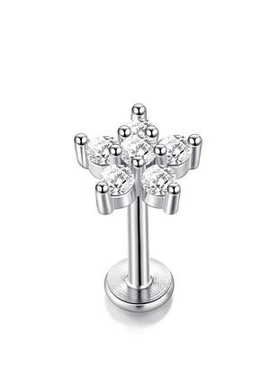 Сережка для пирсинга finding цветок с 6 стразами с площадкой подходит для уха хеликс хирургическая сталь