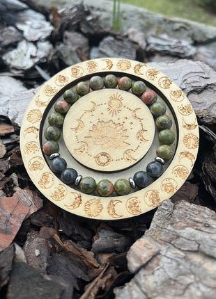 Браслет з натурального каміння чоловічий  яшма унакіт і лабрадор 8 мм